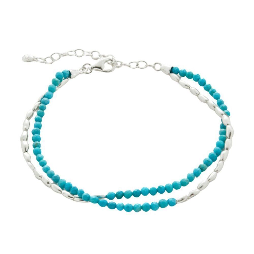 NEW Mini Nugget Gemstone Beaded Bracelet Sterling Silver - Turquoise